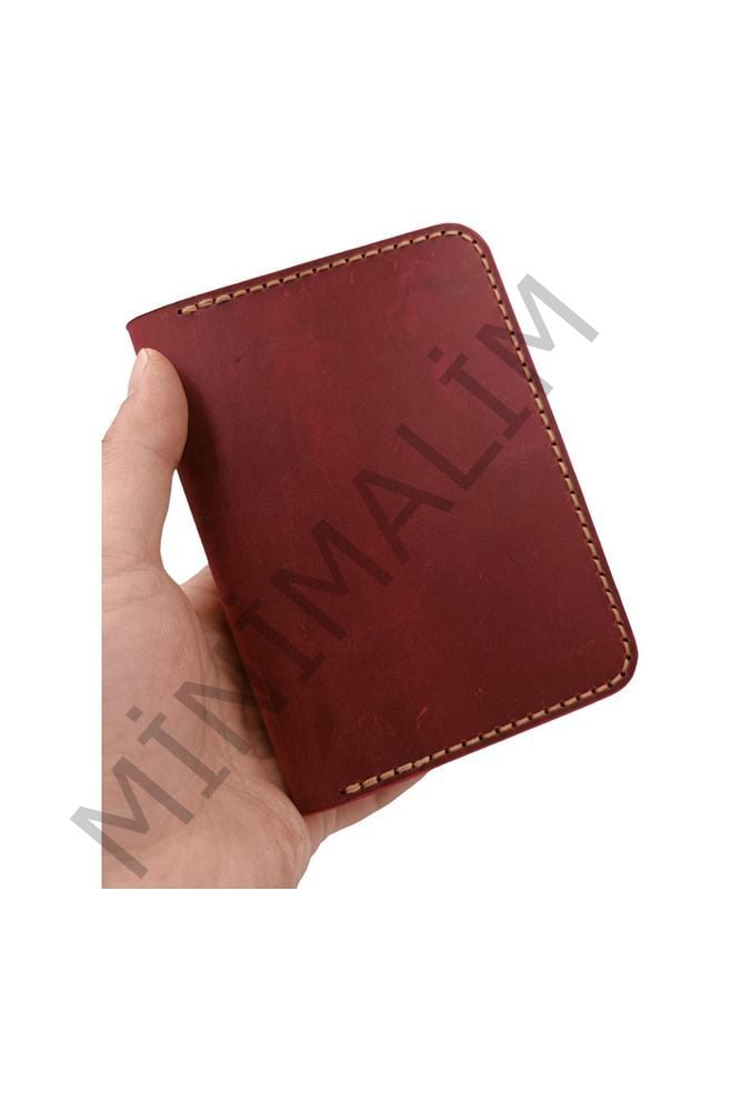Pasaport & Seyahat Cüzdan Kılıfı Hakiki Deri El Yapımı Kırmızı Renk