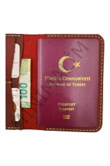 Pasaport & Seyahat Cüzdan Kılıfı Hakiki Deri El Yapımı Kırmızı Renk
