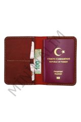 Pasaport & Seyahat Cüzdan Kılıfı Hakiki Deri El Yapımı Kırmızı Renk