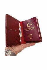 Pasaport & Seyahat Cüzdan Kılıfı Hakiki Deri El Yapımı Kırmızı Renk